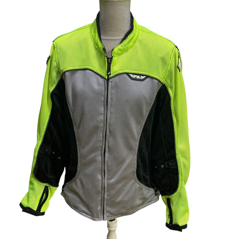 FLY Racing Women's Motorcycle Riding Jacket XL Neon Silver Black Mesh NO‎ Liner